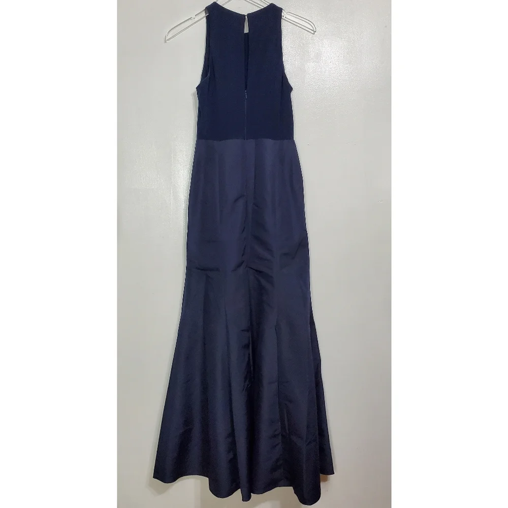 Sleeveless Navy Bow-Waist Evening Dress - Picture 7 of 14